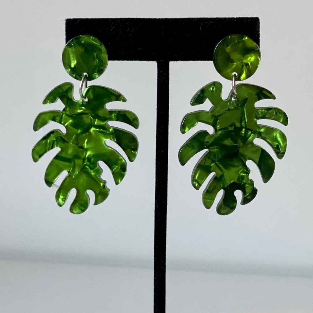 Tropical Leaf Statement Boho Earrings - image 1